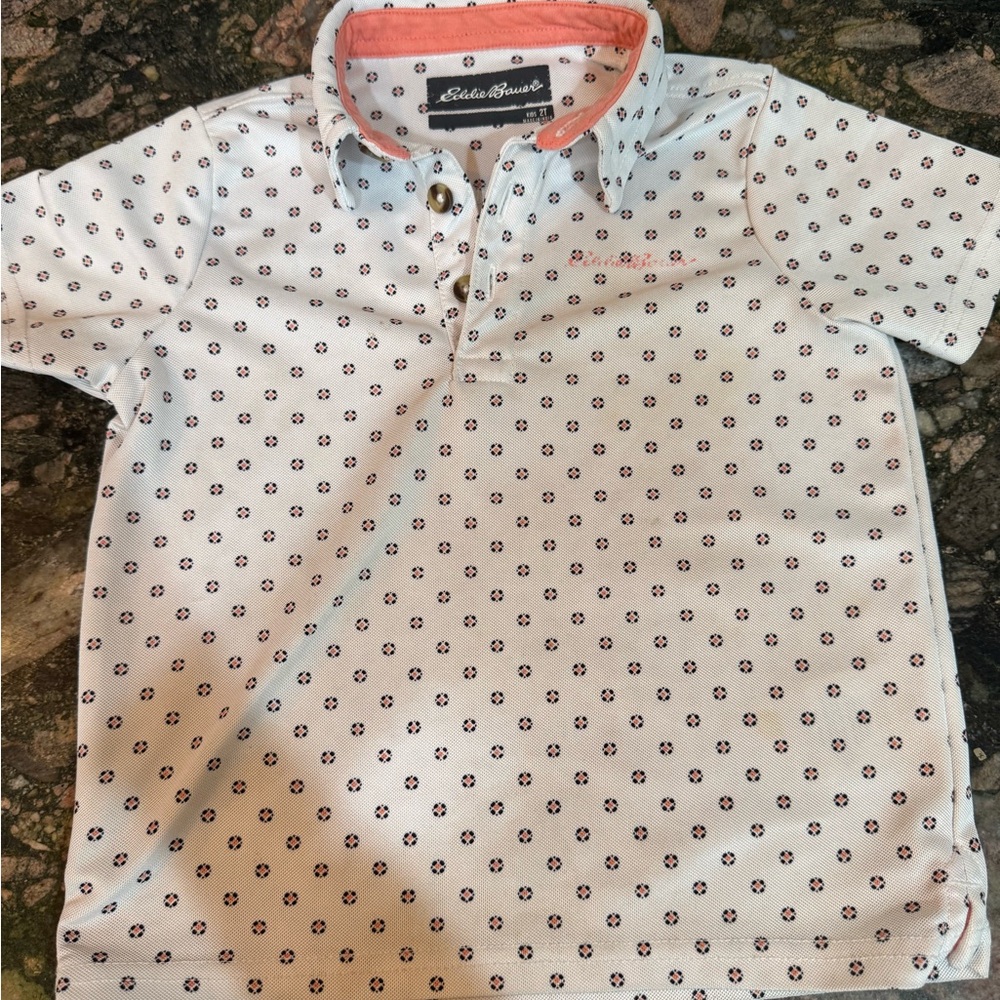 Eddie Bauer White and Coral Kids Polo Shirt